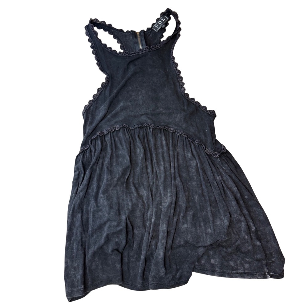 POL Acid Wash Babydoll Tank Top Black Lace XS Halter Boho Festival Cottagecore